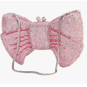 pink crystal rhinestone bow clutch purse handbag hello kitty cocktail party new